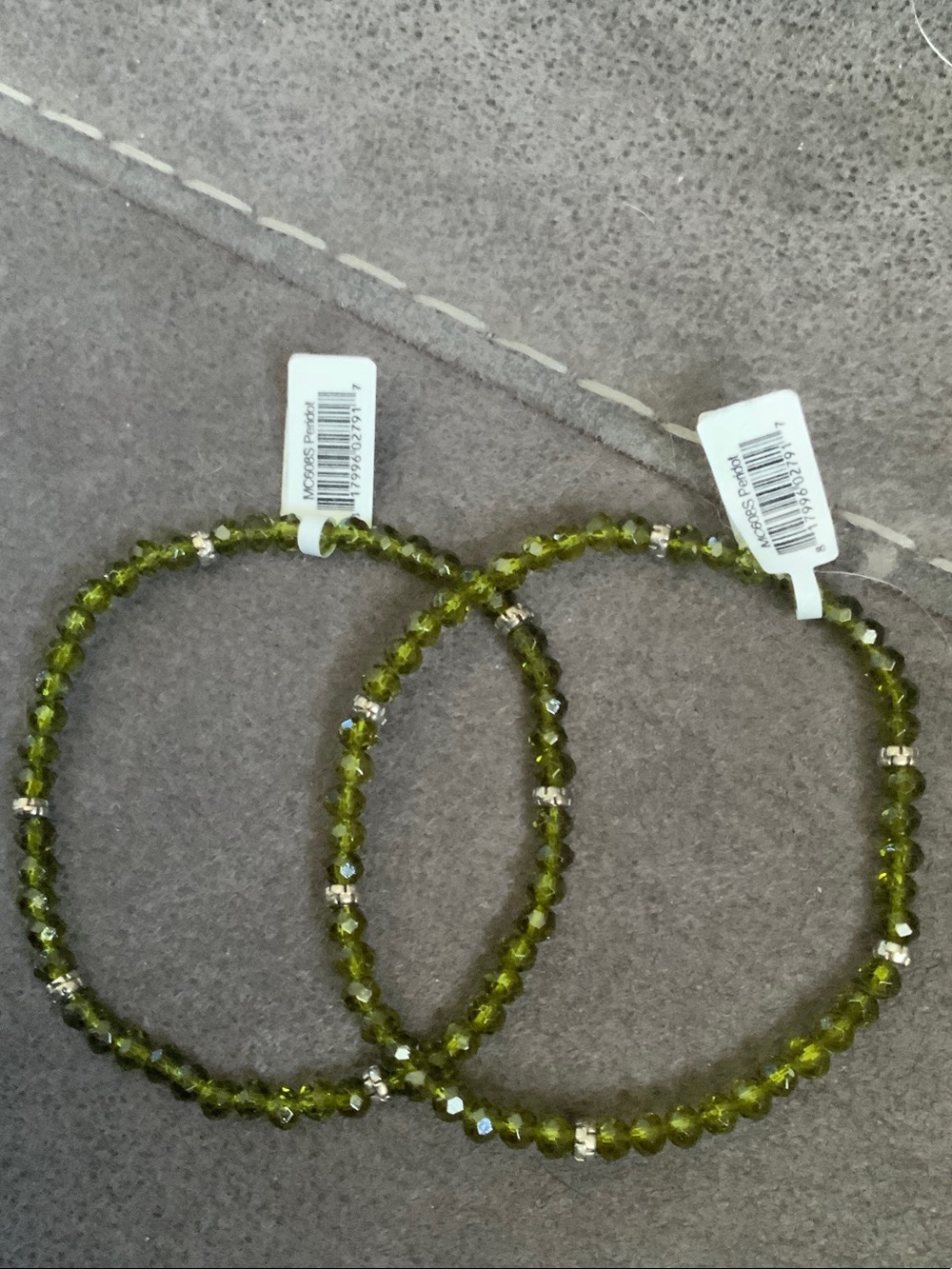 Olive Green Faceted Bead Stretch Bracelets - Set of 2